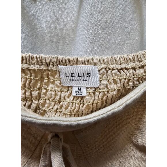Le Lis Collection beige linen blend bustier crop top tank with bow smocked M - Picture 2 of 11
